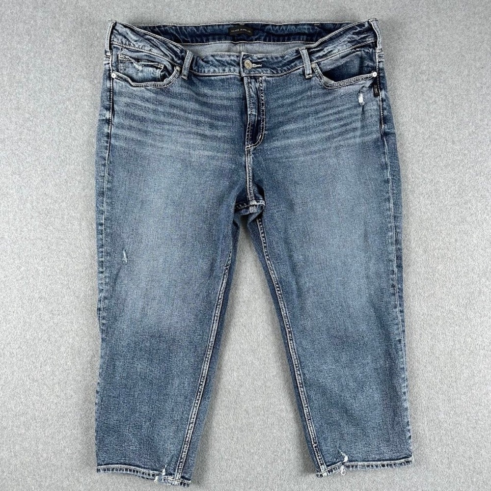 Silver Jeans Co Womens Jeans 18 Med Wash Straight‎ Crop Whiskering Cowboy Rodeo